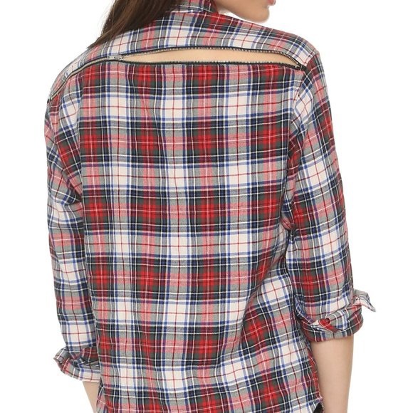 R13 Zipper Back Plaid Japanese Fabric Shirt. Small - Picture 5 of 11